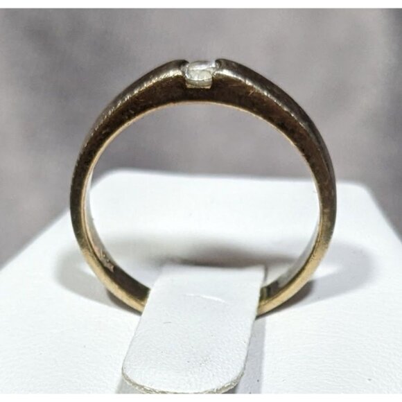 Minimalist Gold Tone Over Sterling Silver Single Cubic Zirconia Ring - Picture 9 of 12